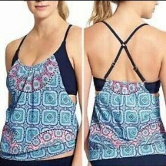 ATHLETA Women Fiji Tankini Top Size 34D/DD Multicolor Sports Bra Gym Active H-25 - Picture 1 of 15